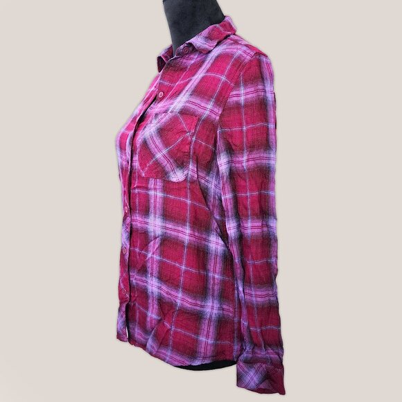 BEACH LUNCH LOUNGE Plaid Button Down Shirt in Purple and Pink | Long Sleeve Top - Picture 4 of 7